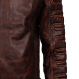 Men's Dark Brown Padded Waxed Genuine Leather Motorcycle Jacket
