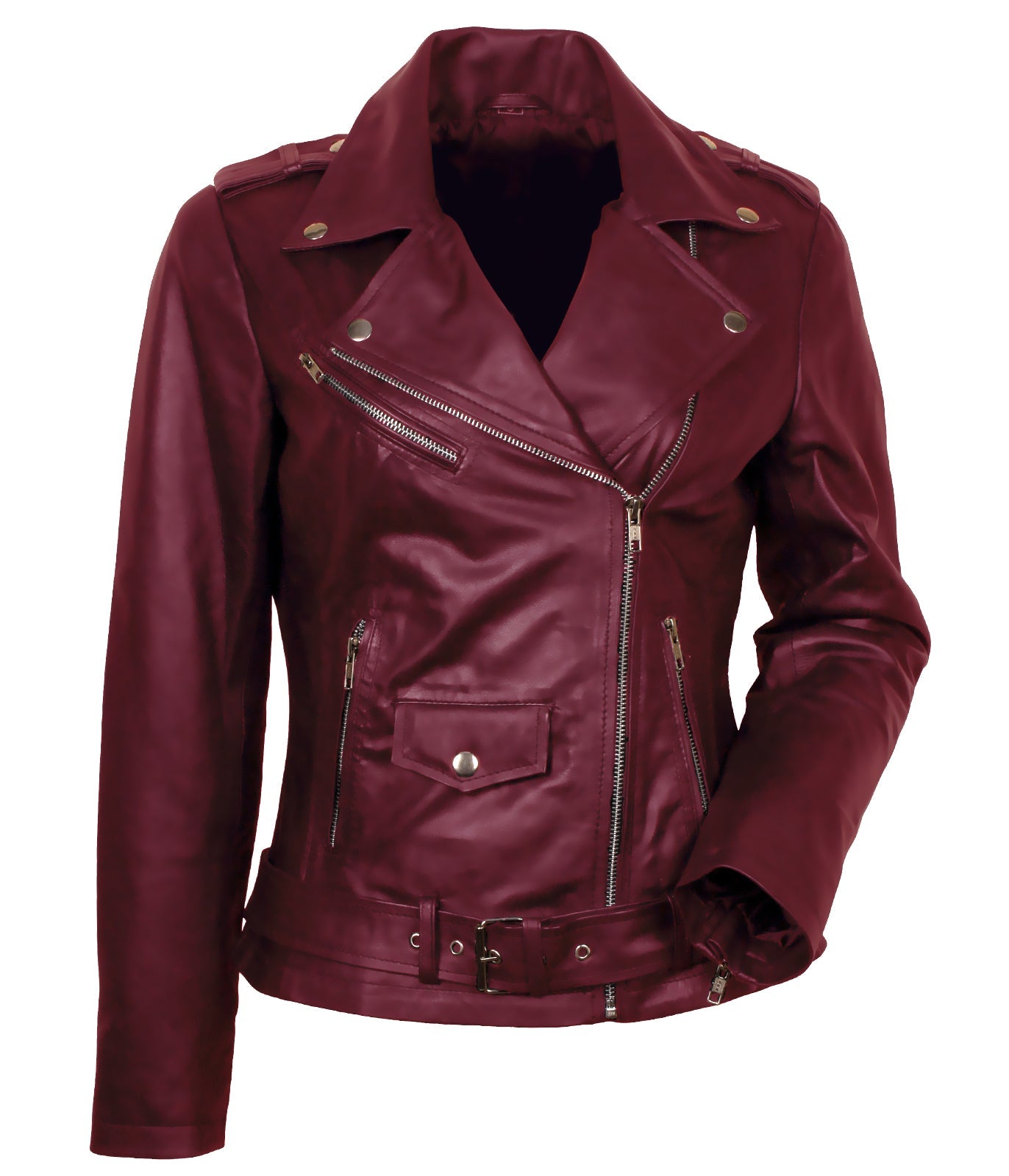 Maroon Leather Jacket Women Bikers