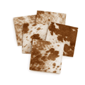 Brown & White Hair-On Cowhide Sheets 12x12 Pack of 5, showing 5-pack stacked sheets