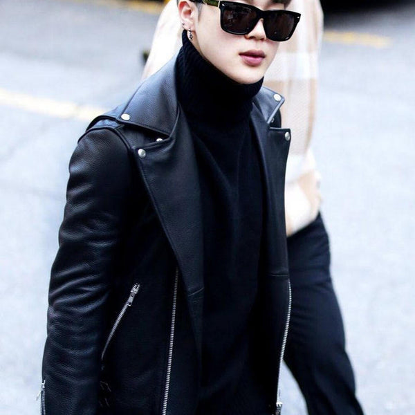 BTS Jimin Black Motorcycle Leather Jacket