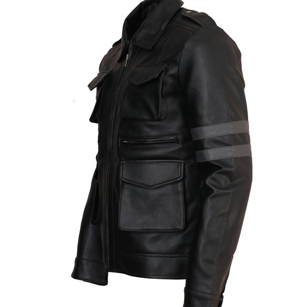 Men's Multi Pockets Evil Resident Cosplay Genuine Leather Jacket