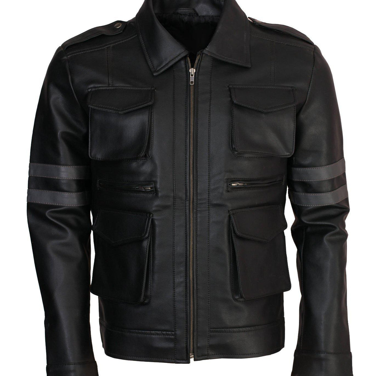 Men's Multi Pockets Evil Resident Cosplay Genuine Leather Jacket