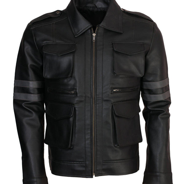 Men's Multi Pockets Evil Resident Cosplay Genuine Leather Jacket