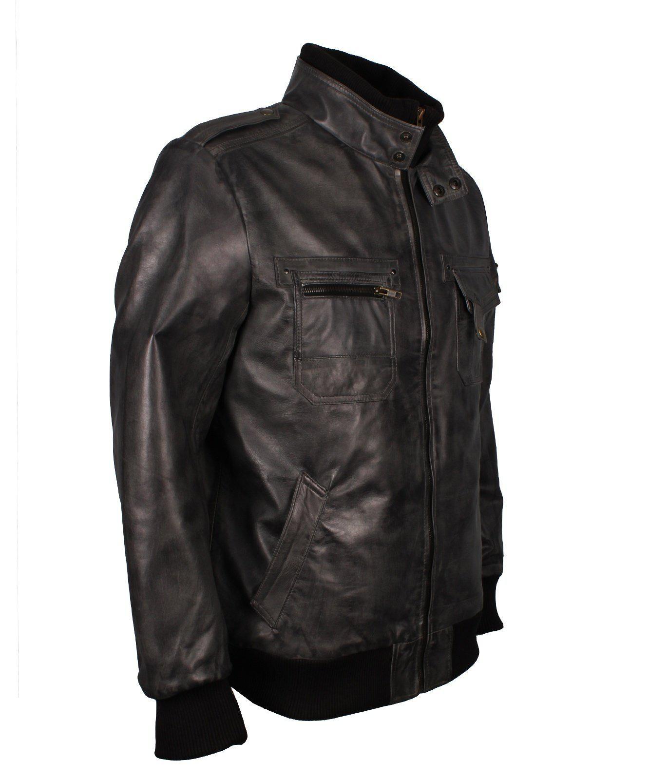 Men's Grey Classic Bomber Genuine Leather Jacket
