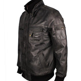 Men's Grey Classic Bomber Genuine Leather Jacket