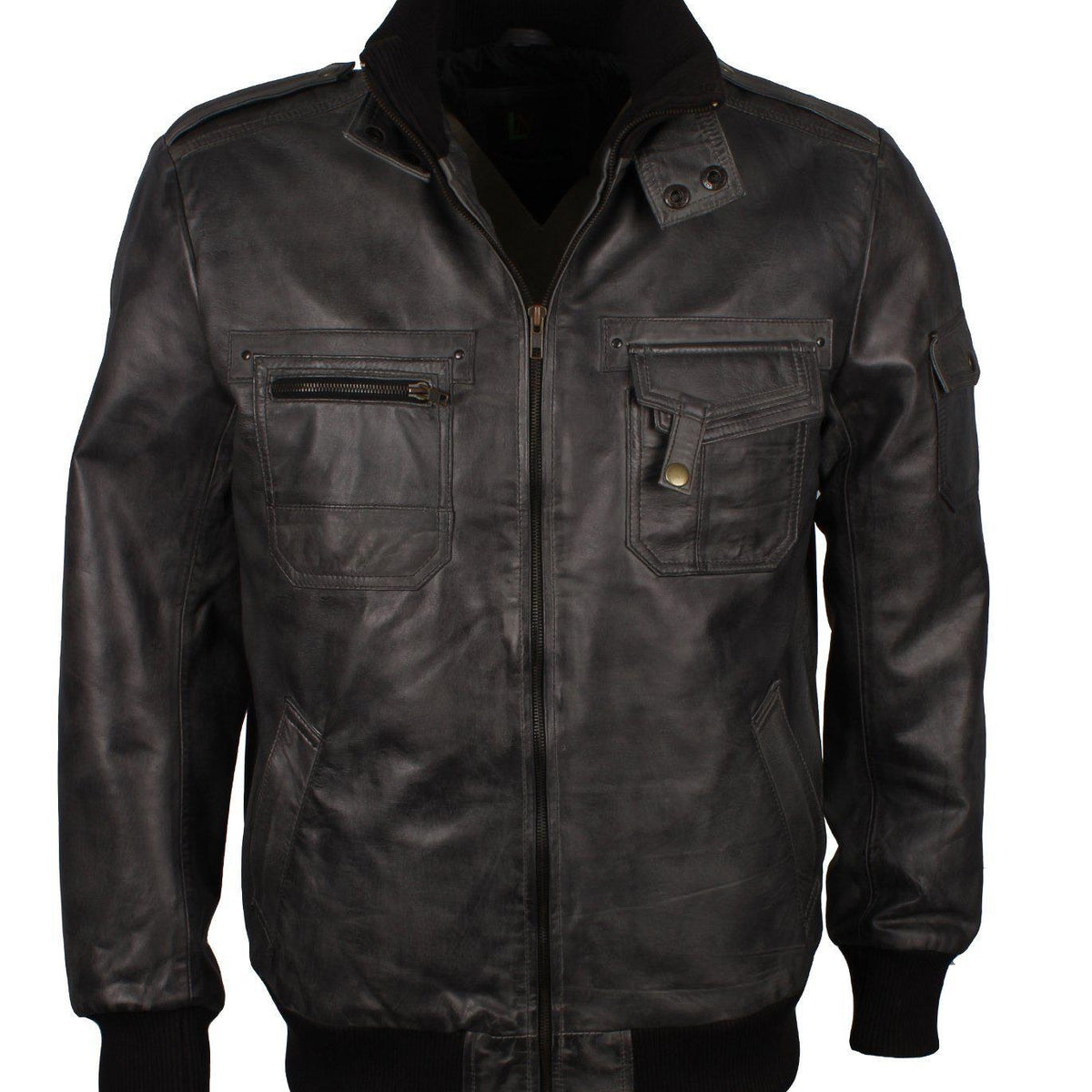 Men's Grey Classic Bomber Genuine Leather Jacket