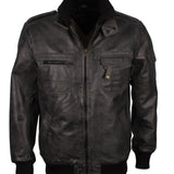 Men's Grey Classic Bomber Genuine Leather Jacket