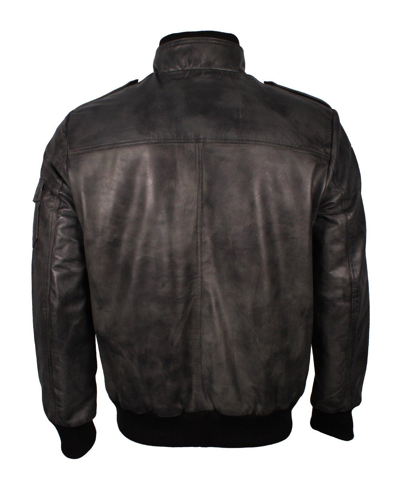 Men's Grey Classic Bomber Genuine Leather Jacket