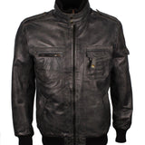 Men's Grey Classic Bomber Genuine Leather Jacket