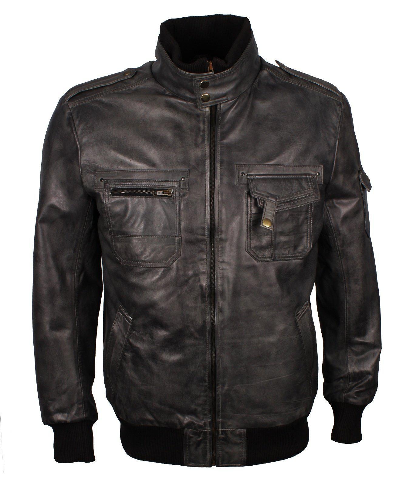 Men's Grey Classic Bomber Genuine Leather Jacket