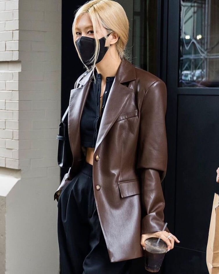 Blackpink Rose Brown Leather Coat