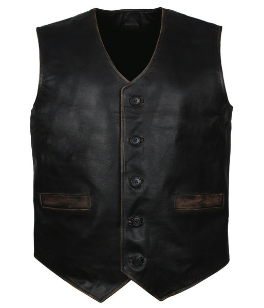 Men's Skull and Crossbones Black Leather Motorcycle Vest