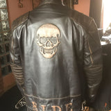 Men's Black Skull Embossed Ride Genuine Leather Biker Jacket