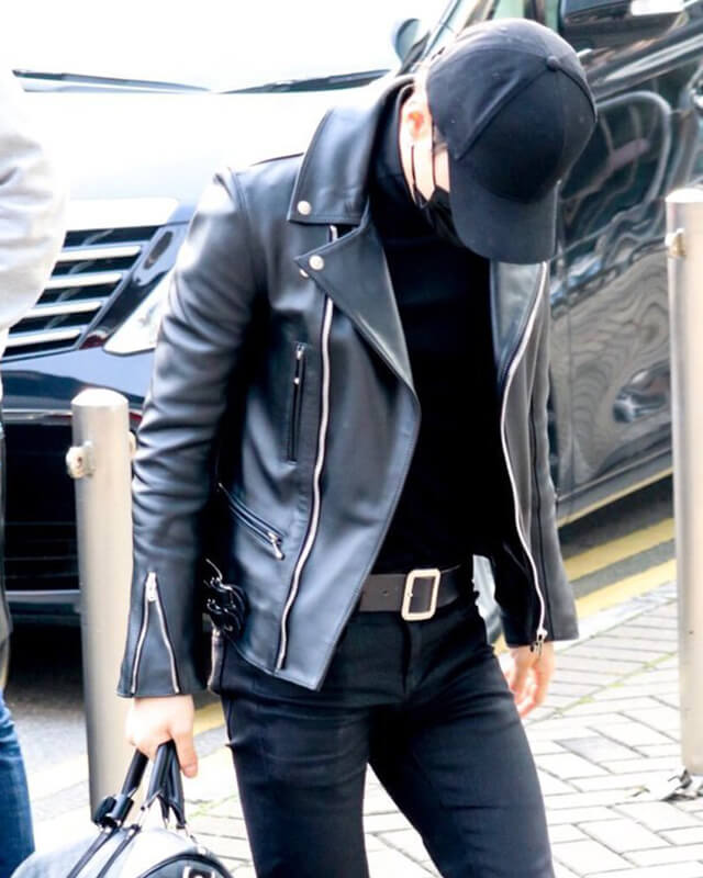 BTS Suga Black Biker Leather Jacket