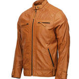 Men’s Tan Moto Biker Leather Jacket