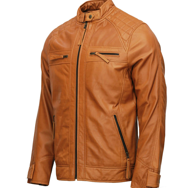 Men’s Tan Moto Biker Leather Jacket