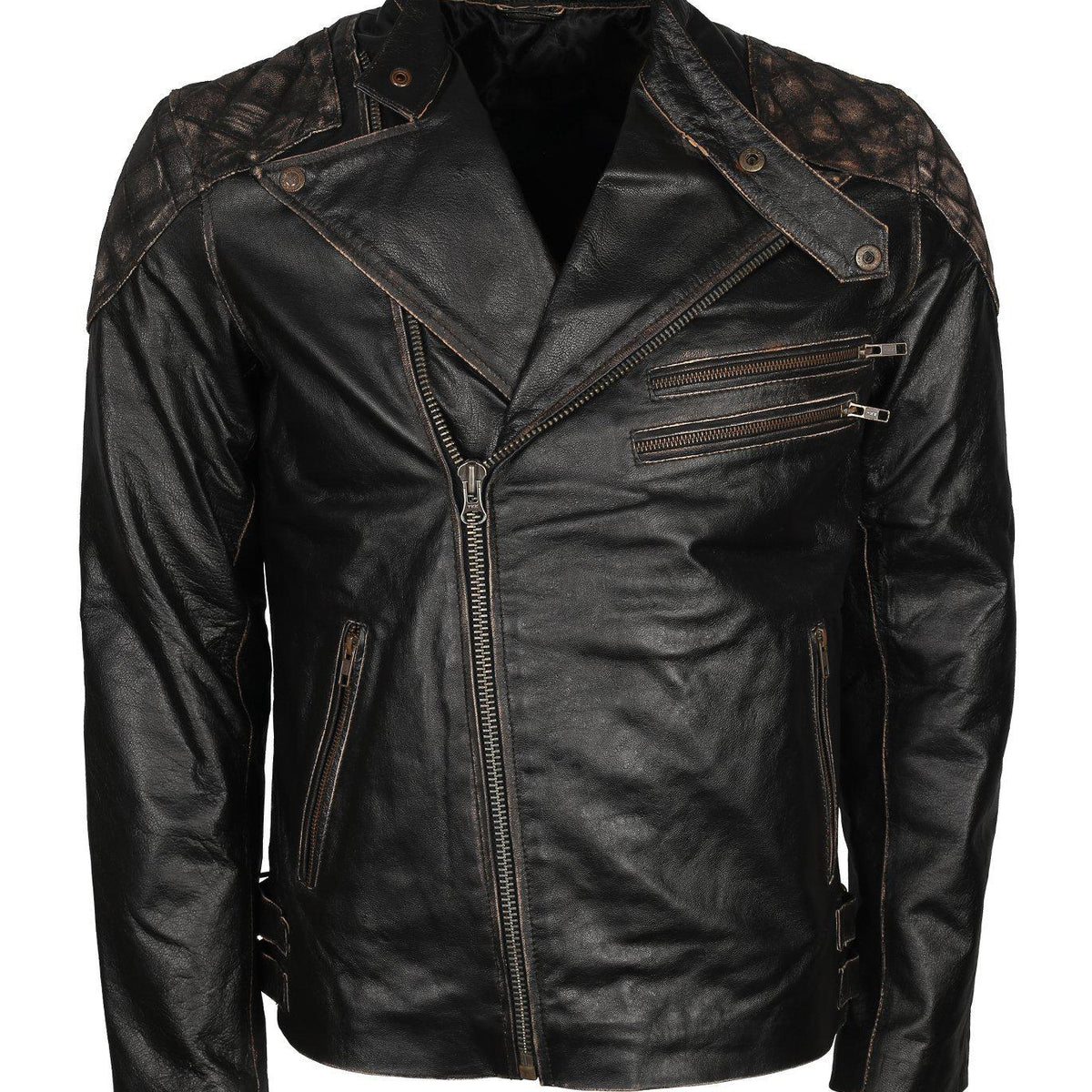 Men's Skull Crossbones Genuine Leather Motorcycle Jacket