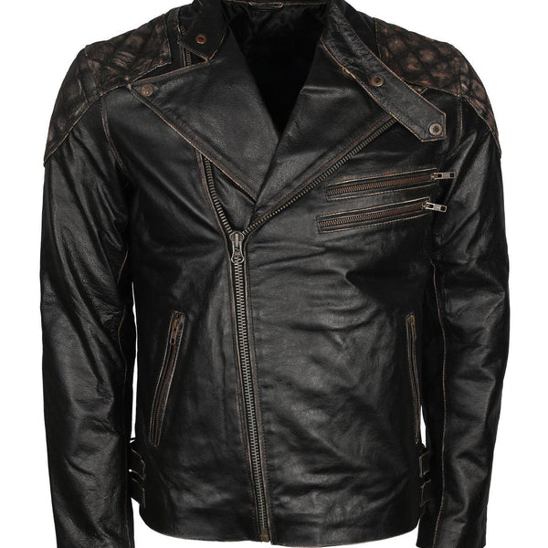 Men's Skull Crossbones Genuine Leather Motorcycle Jacket