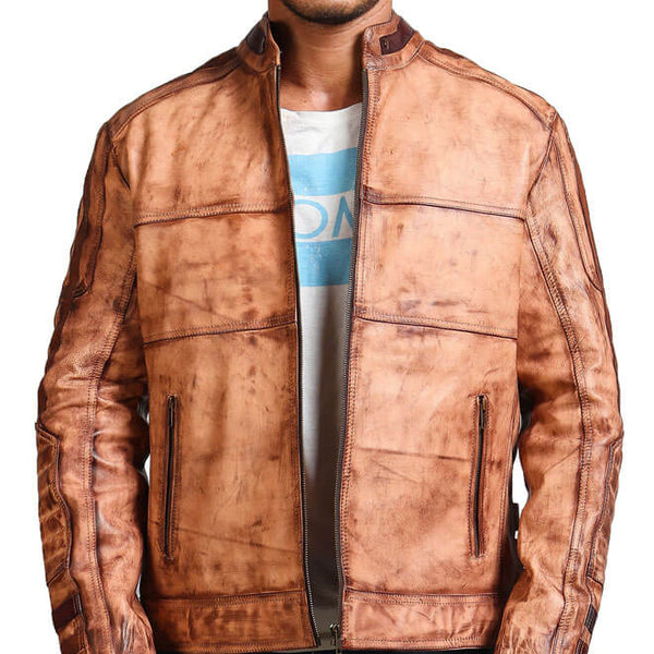 Vintage Tan Biker Leather Jacket
